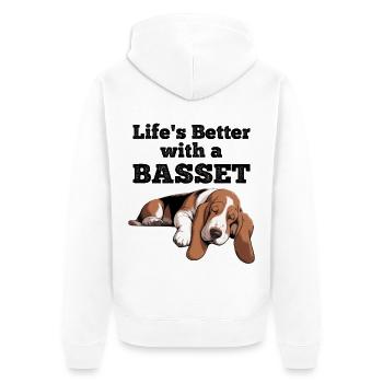 Das Leben ist besser mit einem Basset Hound - Unisex Premium Bio Zip Hoodie - Weiß - Hinten - Thijin (182cm)