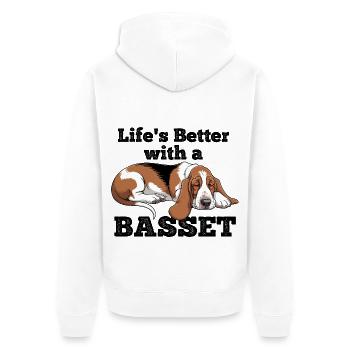 Das Leben ist besser mit einem Basset Hound - Unisex Premium Bio Zip Hoodie - Weiß - Hinten - Thijin (182cm)