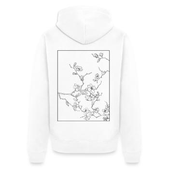 Floral Design Cerisier Outline Noir - Veste à capuche bio Premium Unisexe - blanc - Dos - Thijin (182cm)