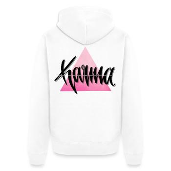 Karma Schriftdesign - Unisex Premium Bio Zip Hoodie - Weiß - Hinten - Thijin (182cm)