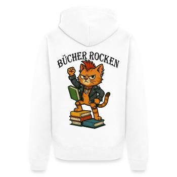 Punk-Katze: Bücher rocken! - Unisex Premium Bio Zip Hoodie - Weiß - Hinten - Thijin (182cm)