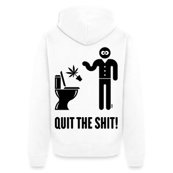 Quit The Shit! (Cannabis / Marihuana / Hanf / B) - Unisex Premium Bio Zip Hoodie - Weiß - Hinten - Thijin (182cm)