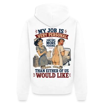 My Job Is More Personal Than We’d Like - Unisex Premium Bio Zip Hoodie - Weiß - Hinten - Thijin (182cm)