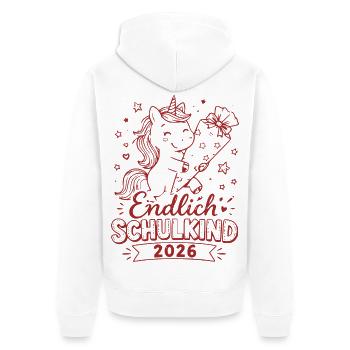 Endlich Schulkind 2026 Unicorn - Unisex Premium Bio Zip Hoodie - Weiß - Hinten - Thijin (182cm)