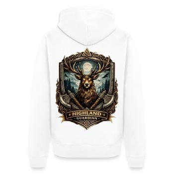 Wappen des Highland Guardian Deer - Unisex Premium Bio Zip Hoodie - Weiß - Hinten - Thijin (182cm)