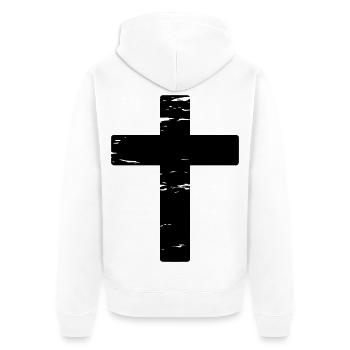Kreuz used look - Unisex Premium Bio Zip Hoodie - Weiß - Hinten - Thijin (182cm)