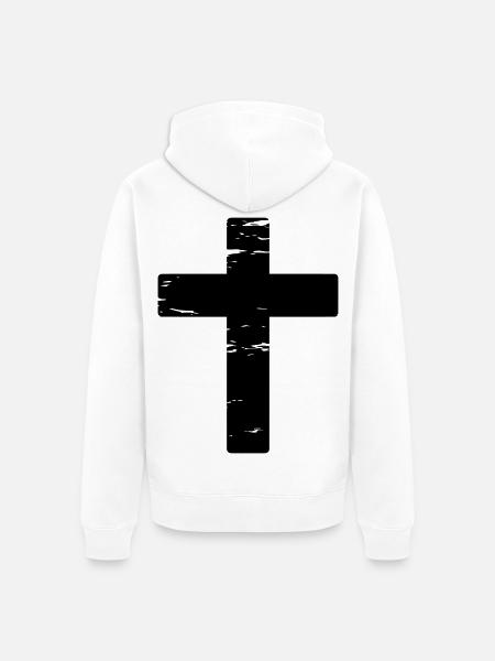 Kreuz used look - Unisex Premium Bio Zip Hoodie - Weiß