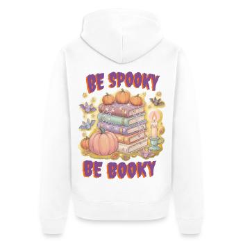 Cozy „Be Spooky Be Booky“ Halloween - Unisex Premium Bio Zip Hoodie - Weiß - Hinten - Thijin (182cm)