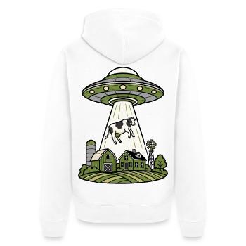 UFO Entführung Kuh Bauernhof Retro Sci-Fi Shirt - Unisex Premium Bio Zip Hoodie - Weiß - Hinten - Thijin (182cm)