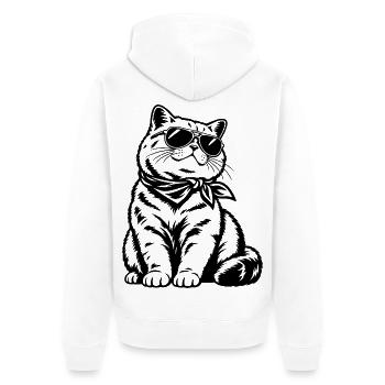 American Shorthair Katze – Cooler Biker Style - Unisex Premium Bio Zip Hoodie - Weiß - Hinten - Thijin (182cm)
