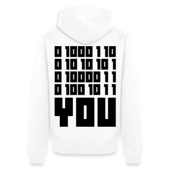 Binärcode F**k YOU – Geek Code & Nerd Humor - Unisex Premium Bio Zip Hoodie - Weiß - Hinten - Thijin (182cm)