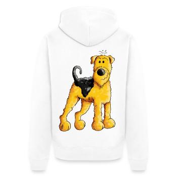 Happy Airedale Terrier - Comic - Hund - Dog - Fun - Unisex Premium Bio Zip Hoodie - Weiß - Hinten - Thijin (182cm)