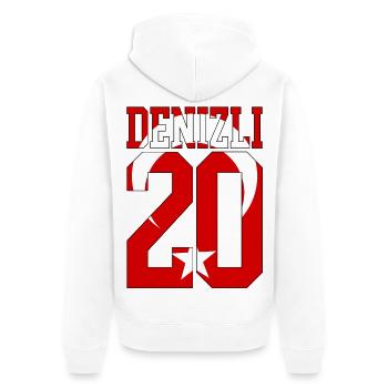 Denizli 20 Türkische Flagge - Unisex Premium Bio Zip Hoodie - Weiß - Hinten - Thijin (182cm)