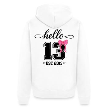 Hello 13 Est 2013 Mädchen Geburtstag Design - Unisex Premium Bio Zip Hoodie - Weiß - Hinten - Thijin (182cm)