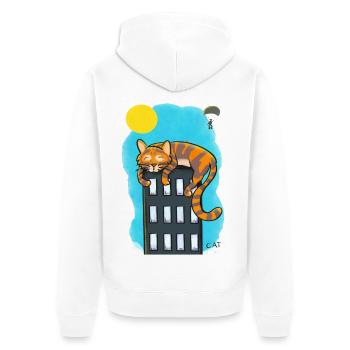 Cat over skyscrapers - Unisex Premium Organic Zip Hoodie - white - Back - Thijin (182cm)