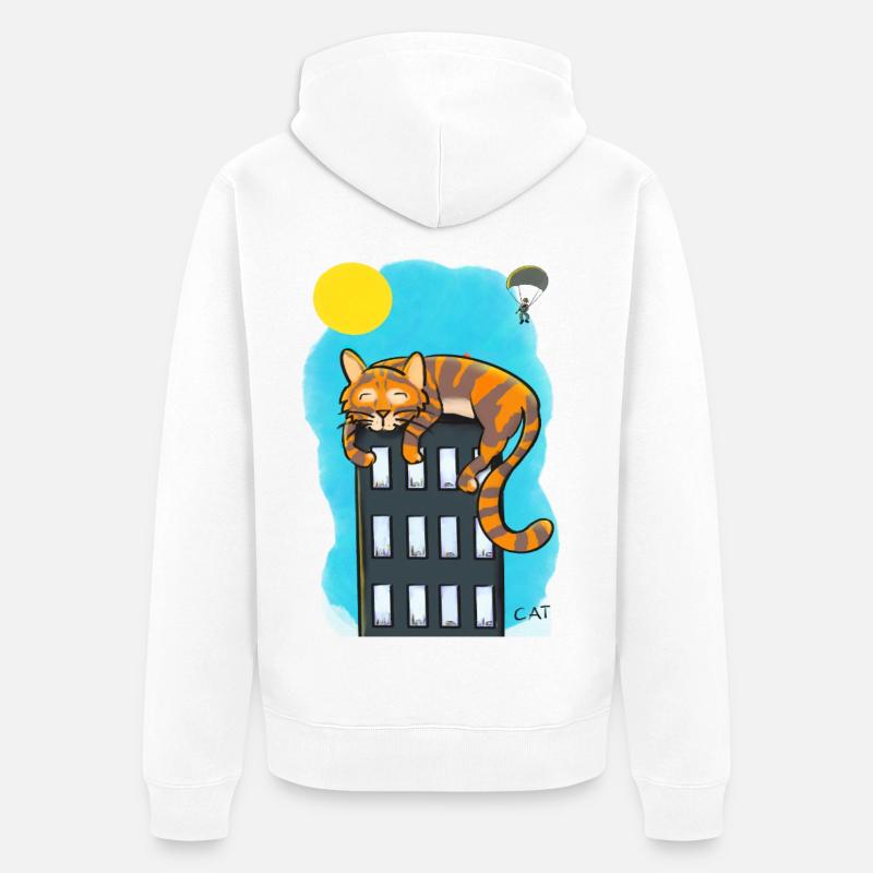 Chat sur gratte-ciel - Veste à capuche bio Premium Unisexe - blanc