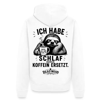 Müdes Faultier mit Kaffee | Lustiger Kaffee Spruch - Unisex Premium Bio Zip Hoodie - Weiß - Hinten - Thijin (182cm)