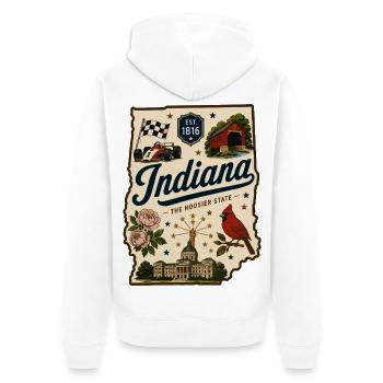 Indiana Hoosier State Vintage-Reiseaufkleber - Unisex Premium Bio Zip Hoodie - Weiß - Hinten - Thijin (182cm)