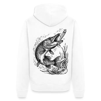 Pike on a softbait | Classic Collection - Unisex Premium Organic Zip Hoodie - white - Back - Thijin (182cm)