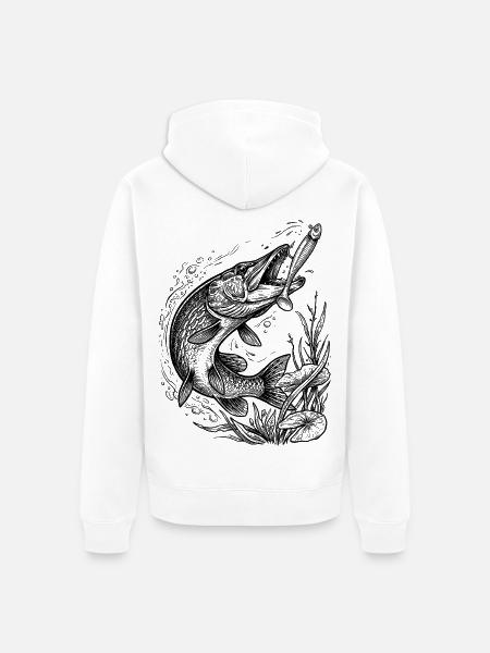 Pike on a softbait | Classic Collection - Unisex Premium Organic Zip Hoodie - white