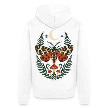 Motif de la forêt de papillons de nuit avec fougère et lune - Veste à capuche bio Premium Unisexe - blanc - Dos - Thijin (182cm)