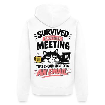 KaffeeKatze: Meeting statt Email - Unisex Premium Bio Zip Hoodie - Weiß - Hinten - Thijin (182cm)