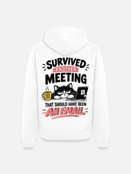 KaffeeKatze: Meeting statt Email - Unisex Premium Bio Zip Hoodie - Weiß