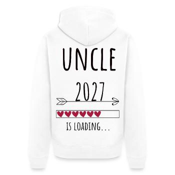 Pregnancy Announcement – Onkel 2027 Geschenk - Unisex Premium Bio Zip Hoodie - Weiß - Hinten - Thijin (182cm)
