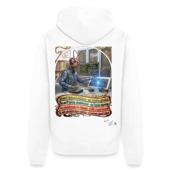 Heuschrecke JOGUE IT-Systemadministrator Admin Job - Unisex Premium Bio Zip Hoodie - Weiß - Hinten - Thijin (182cm)