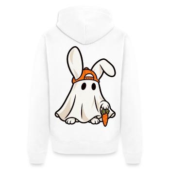 Geisterkaninchen mit Mütze. Süßes Halloween - Unisex Premium Bio Zip Hoodie - Weiß - Hinten - Thijin (182cm)