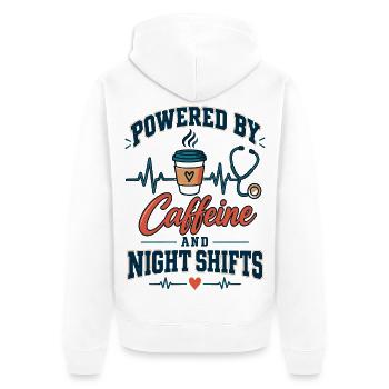Kaffee Kraft NachtSchicht - Unisex Premium Bio Zip Hoodie - Weiß - Hinten - Thijin (182cm)
