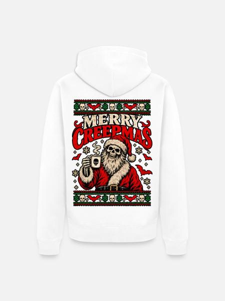 Merry Creepmas Skull Santa Tee - Unisex Premium Bio Zip Hoodie - Weiß