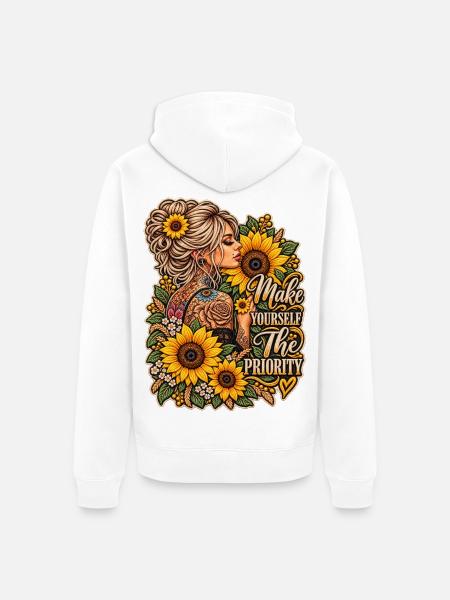 Sonnenblumen Selbstpriorität Illustration - Unisex Premium Bio Zip Hoodie - Weiß