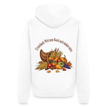 Thanksgiving : Parce que mon estomac doit aussi rendre grâce. - Veste à capuche bio Premium Unisexe - blanc - Dos - Thijin (182cm)