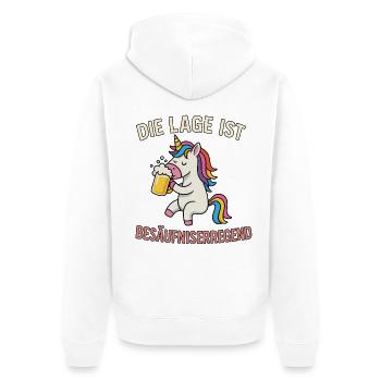 Einhorn mit Bier - Unisex Premium Bio Zip Hoodie - Weiß - Hinten - Thijin (182cm)