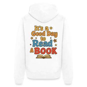 Guter Tag zum Lesen - Unisex Premium Bio Zip Hoodie - Weiß - Hinten - Thijin (182cm)
