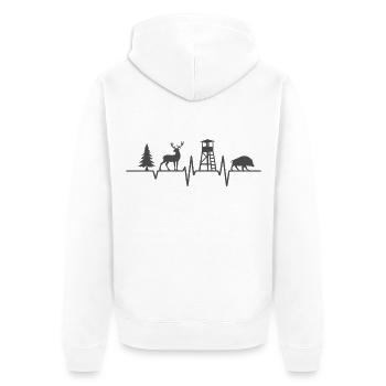 Jagd Herzschlag – Hochsitz, Hirsch und Wildschwein - Unisex Premium Bio Zip Hoodie - Weiß - Hinten - Thijin (182cm)