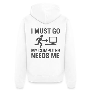 Ich muss gehen Mein Computer braucht mich - Unisex Premium Bio Zip Hoodie - Weiß - Hinten - Thijin (182cm)