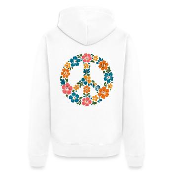 Signe de paix avec des fleurs | Style rétro hippie - Veste à capuche bio Premium Unisexe - blanc - Dos - Thijin (182cm)