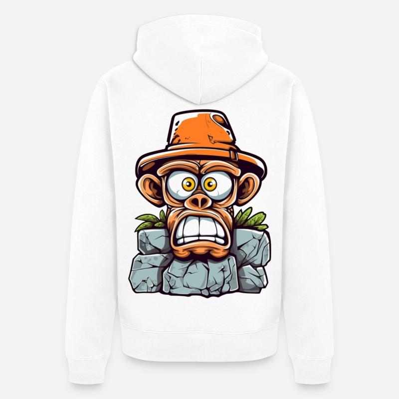 Breloque singe aventureux - Veste à capuche bio Premium Unisexe - blanc