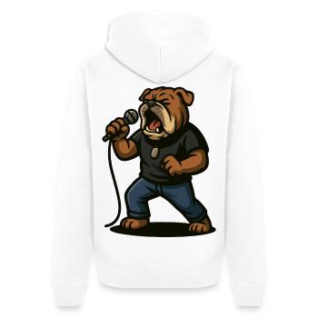 Chanteur de rock bouledogue avec art du microphone - Veste à capuche bio Premium Unisexe - blanc - Dos - Thijin (182cm)