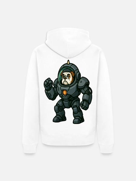 Bulldog-Pilot in schwerer Mech-Weltraumrüstung - Unisex Premium Bio Zip Hoodie - Weiß