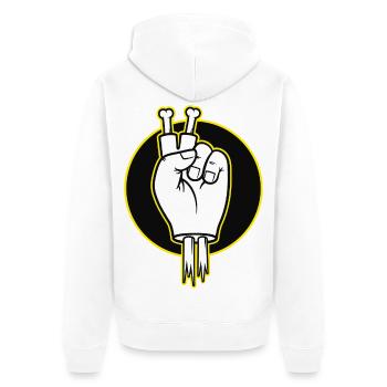 Bone Fingers Victory Sign - Unisex Premium Organic Zip Hoodie - white - Back - Thijin (182cm)