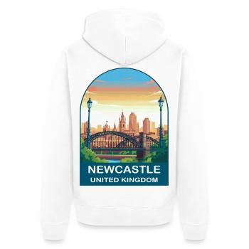 Illustration du pont du Tyne sur la skyline de Newcastle, Royaume-Uni, - Veste à capuche bio Premium Unisexe - blanc - Dos - Thijin (182cm)