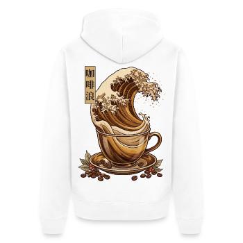 Coffee Wave Shirt Japan Style Kaffee Design - Unisex Premium Bio Zip Hoodie - Weiß - Hinten - Thijin (182cm)