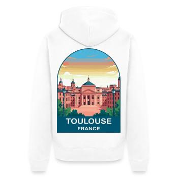 Toulouse France Pink City Vintage Travel Poster - Unisex Premium Organic Zip Hoodie - white - Back - Thijin (182cm)