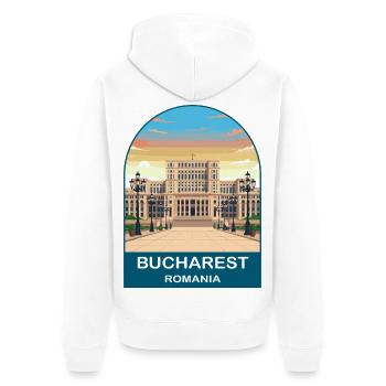 Bukarest Rumänien Vintage-Reiseplakat - Unisex Premium Bio Zip Hoodie - Weiß - Hinten - Thijin (182cm)