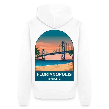 Florianópolis Brazil Bridge Vintage Travel Art - Unisex Premium Organic Zip Hoodie - white - Back - Thijin (182cm)