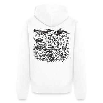Vintage Ocean: Sea Animal Engraving - Unisex Premium Organic Zip Hoodie - white - Back - Thijin (182cm)