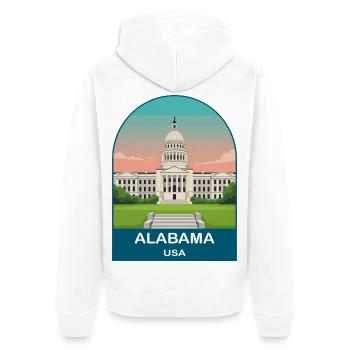 Alabama USA Vintage-Reiseposter-Kunst - Unisex Premium Bio Zip Hoodie - Weiß - Hinten - Thijin (182cm)